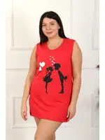 Büyük Beden Kalın Askılı Penye Diz Üstü Kırmızı Gecelik Akbeniz 12501 görsel 5