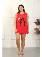 Büyük Beden Kalın Askılı Penye Diz Üstü Kırmızı Gecelik Akbeniz 12501 görsel 6