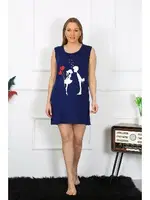 Kadın Büyük Beden Kalın Askılı Penye Diz Üstü Lacivert Gecelik Akbeniz 12501 Lacivert görsel 5