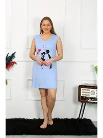 Akbeniz Kadın Büyük Beden Kalın Askılı Penye Mini Mavi Gecelik Akbeniz 12501