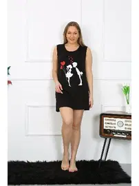 Akbeniz Kalın Askılı Penye Diz Üstü Siyah Büyük Beden Gecelik Akbeniz 12501