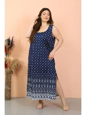 Akbeniz Kadın Büyük Beden Kalın Askılı Yırtmaçlı Gecelik Akbeniz 12103