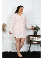 Keten Düğmeli Uzun Kol Kadın Büyük Beden Pembe Tunik Gecelik Akbeniz 12200 Pembe detay görünüm