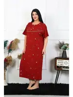 Büyük Beden Akbeniz Kadın Kısa Kol Bordo Anne Gecelik 1370 Bordo farklı açı