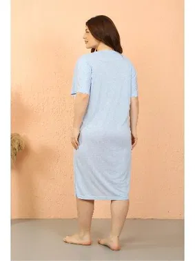 Akbeniz Akbeniz Kadın Büyük Beden Kısa Kol Buz Mavisi Gecelik 12502 - Alternatif Görünüm