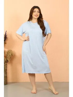 Akbeniz Akbeniz Kadın Büyük Beden Kısa Kol Buz Mavisi Gecelik 12502