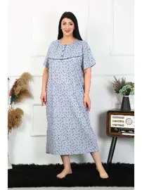 Akbeniz Kısa Kol İndigo Kadın Büyük Beden Anne Gecelik Akbeniz 1374