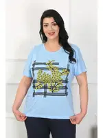 Mavi Çiçekli Büyük Beden Kadın Pijama Takımı Akbeniz 202402 Mavi farklı açı