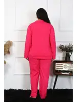 Uzun Kollu Büyük Beden Pamuklu Cepli Düğmeli Fuşya Pijama Takım Akbeniz 202401 Görsel görsel 4