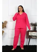 Uzun Kollu Büyük Beden Pamuklu Cepli Düğmeli Fuşya Pijama Takım Akbeniz 202401 Görsel görsel 5