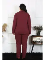 Düğmeli Büyük Beden Uzun Kollu Pamuklu Cepli Kadın Pijama Takım Akbeniz 202401 Mürdüm görsel 4