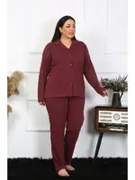 Düğmeli Büyük Beden Uzun Kollu Pamuklu Cepli Kadın Pijama Takım Akbeniz 202401 Mürdüm görsel 5