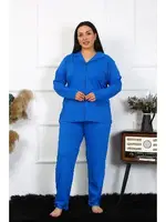 Pamuklu Büyük Beden Cepli Gömlek Yaka Kadın Pijama Takım Akbeniz 202401 Görsel görsel 4