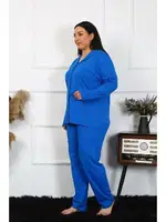 Pamuklu Büyük Beden Cepli Gömlek Yaka Kadın Pijama Takım Akbeniz 202401 Görsel görsel 5