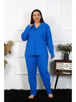 Pamuklu Büyük Beden Cepli Gömlek Yaka Kadın Pijama Takım Akbeniz 202401 Görsel görsel 6
