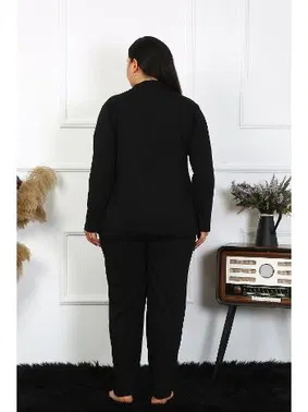 Akbeniz Gömlek Yaka Büyük Beden Düğmeli Pamuklu Cepli Siyah Pijama Takım Akbeniz 202401 - Alternatif Görünüm