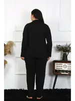 Gömlek Yaka Büyük Beden Düğmeli Pamuklu Cepli Siyah Pijama Takım Akbeniz 202401 detay görünüm