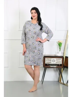 Akbeniz Desenli Büyük Beden Penye Kadın Gecelik Gri Akbeniz 12507 - Alternatif Görünüm
