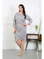 Desenli Büyük Beden Penye Kadın Gecelik Gri Akbeniz 12507 Gri detay görünüm