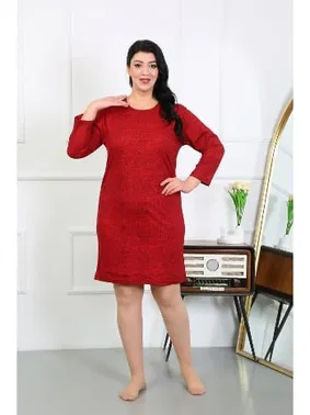 Akbeniz Kırmızı Büyük Beden Yuvarlak Yaka Penye Gecelik Ev Elbisesi Akbeniz 12507