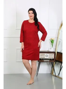 Akbeniz Kırmızı Büyük Beden Yuvarlak Yaka Penye Gecelik Ev Elbisesi Akbeniz 12507 - Alternatif Görünüm