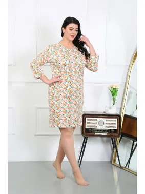 Akbeniz Uzun Kollu Büyük Beden Penye Gecelik Krem Akbeniz 12507