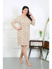 Akbeniz Uzun Kollu Büyük Beden Penye Gecelik Krem Akbeniz 12507