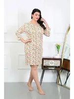 Uzun Kollu Büyük Beden Penye Gecelik Krem Akbeniz 12507 Krem