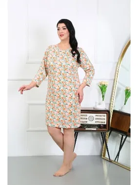 Akbeniz Uzun Kollu Büyük Beden Penye Gecelik Krem Akbeniz 12507 - Alternatif Görünüm