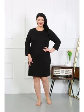 Akbeniz Siyah Büyük Beden Penye Kadın Gecelik Ev Elbisesi Akbeniz 12506