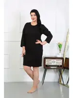 Siyah Büyük Beden Penye Kadın Gecelik Ev Elbisesi Akbeniz 12506 Siyah görsel 4