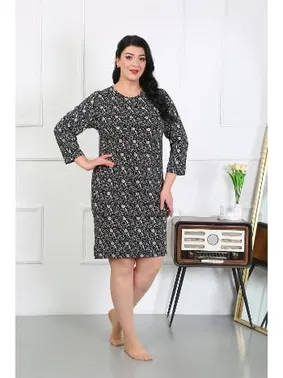 Akbeniz Pamuklu Büyük Beden Kısa Gecelik Ev Elbisesi Siyah Akbeniz 12507 - Alternatif Görünüm