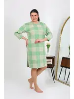 Çizgili Büyük Beden Penye Kadın Ev Elbisesi Yeşil Akbeniz 12508 Yeşil