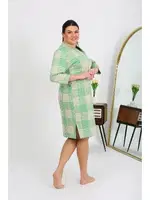 Çizgili Büyük Beden Penye Kadın Ev Elbisesi Yeşil Akbeniz 12508 Yeşil detay görünüm