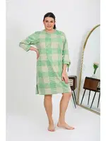Çizgili Büyük Beden Penye Kadın Ev Elbisesi Yeşil Akbeniz 12508 Yeşil farklı açı