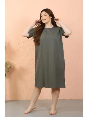 Akbeniz Büyük Beden Penye Kısa Kol Haki Gecelik Akbeniz 12502 - Alternatif Görünüm