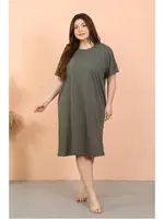 Büyük Beden Penye Kısa Kol Haki Gecelik Akbeniz 12502 Haki görsel 5