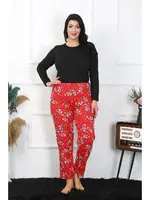 Kırmızı Çiçekli Büyük Beden Tek Alt Kadın Pijama Akbeniz 27503 Kırmızı
