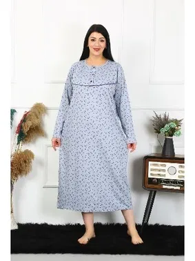 Akbeniz Akbeniz Kadın Büyük Beden Uzun Kol İndigo Anne Gecelik 1366