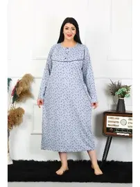 Akbeniz Akbeniz Kadın Büyük Beden Uzun Kol İndigo Anne Gecelik 1366