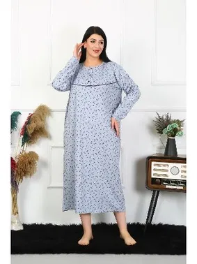 Akbeniz Akbeniz Kadın Büyük Beden Uzun Kol İndigo Anne Gecelik 1366 - Alternatif Görünüm