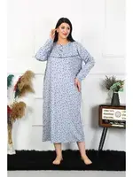 Akbeniz Kadın Büyük Beden Uzun Kol İndigo Anne Gecelik 1366 detay görünüm
