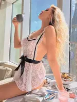 Kurdelalı Dantelli Kadın Fantazi Gecelik Takım Akbeniz 2050 Beyaz farklı açı