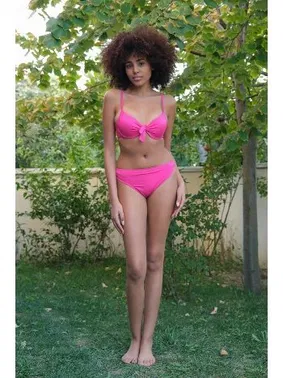 Akbeniz Ortası Fiyonklu Destekli Fuşya Kadın Bikini Takım Akbeniz 35008