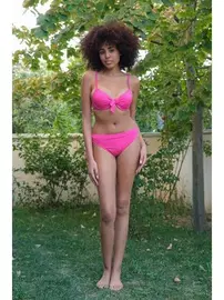 Akbeniz Ortası Fiyonklu Destekli Fuşya Kadın Bikini Takım Akbeniz 35008
