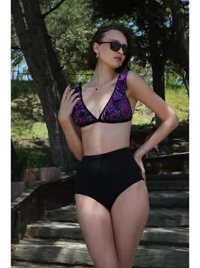 Akbeniz Fırfırlı Yüksek Bel Bikini Takım Menekşe 35001