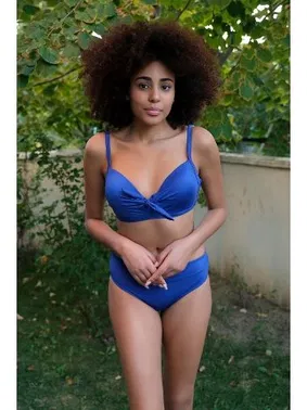 Akbeniz İçi Boş Fiyonklu Kaplı Saks Alt Üst Bikini Takım Akbeniz 35011