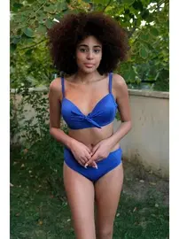 Akbeniz İçi Boş Fiyonklu Kaplı Saks Alt Üst Bikini Takım Akbeniz 35011