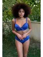 İçi Boş Fiyonklu Kaplı Saks Alt Üst Bikini Takım Akbeniz 35011 Saks