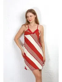 Akbeniz Çizgili Kısa Kadın İp Askılı Penye Gecelik Akbeniz 36722